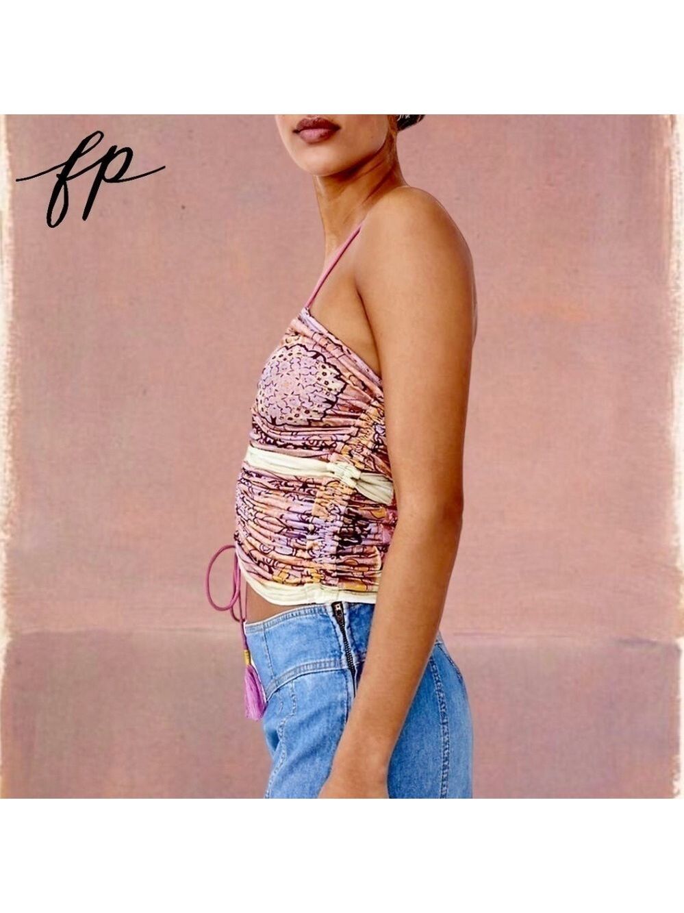 FREE PEOPLE Cocktail Queen Ruched-Front-Drawstring Tank Top NWT/LG - Picture 5 of 13